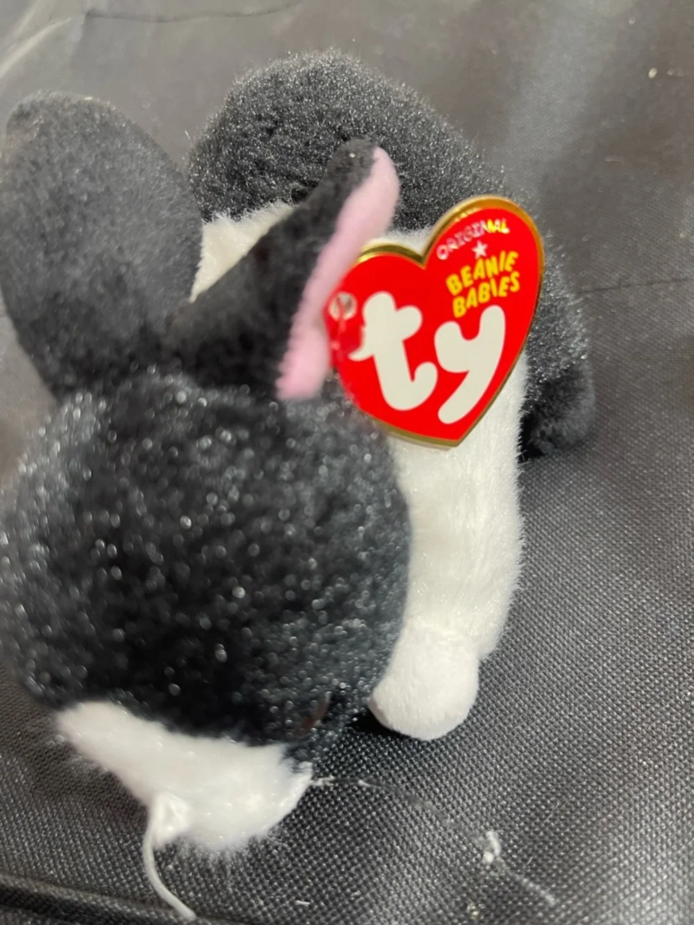 Ty Black and White Bunny Beanie with Pink Ear Accent